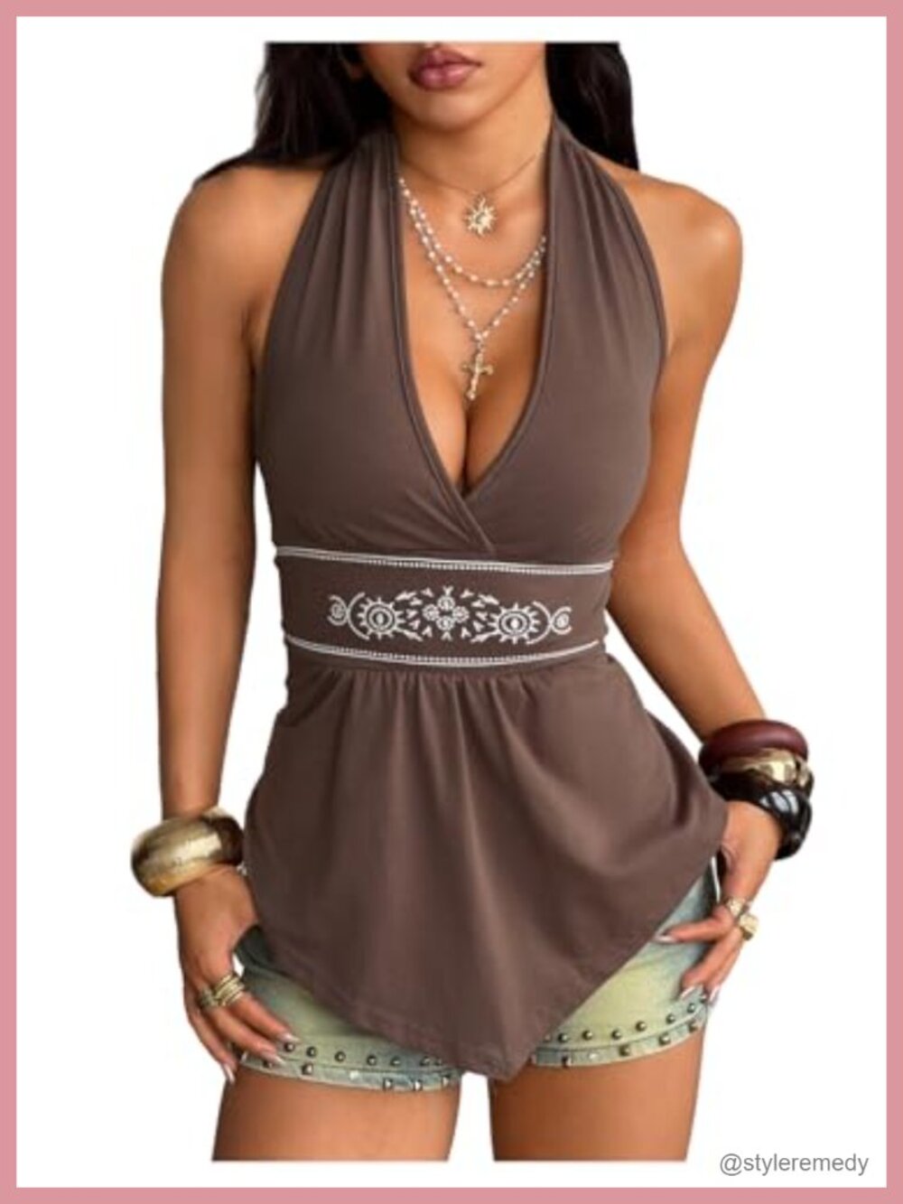 Women's Halter Tank Top Backless Peplum Asymmetrical Hem Y2k Western Concert